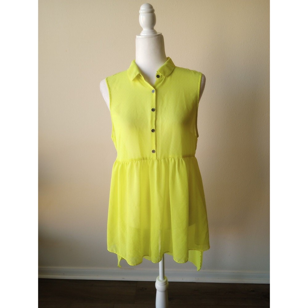 L'AMOUR Women's Bright Yellow Hi-Low Chiffon Dress Size L